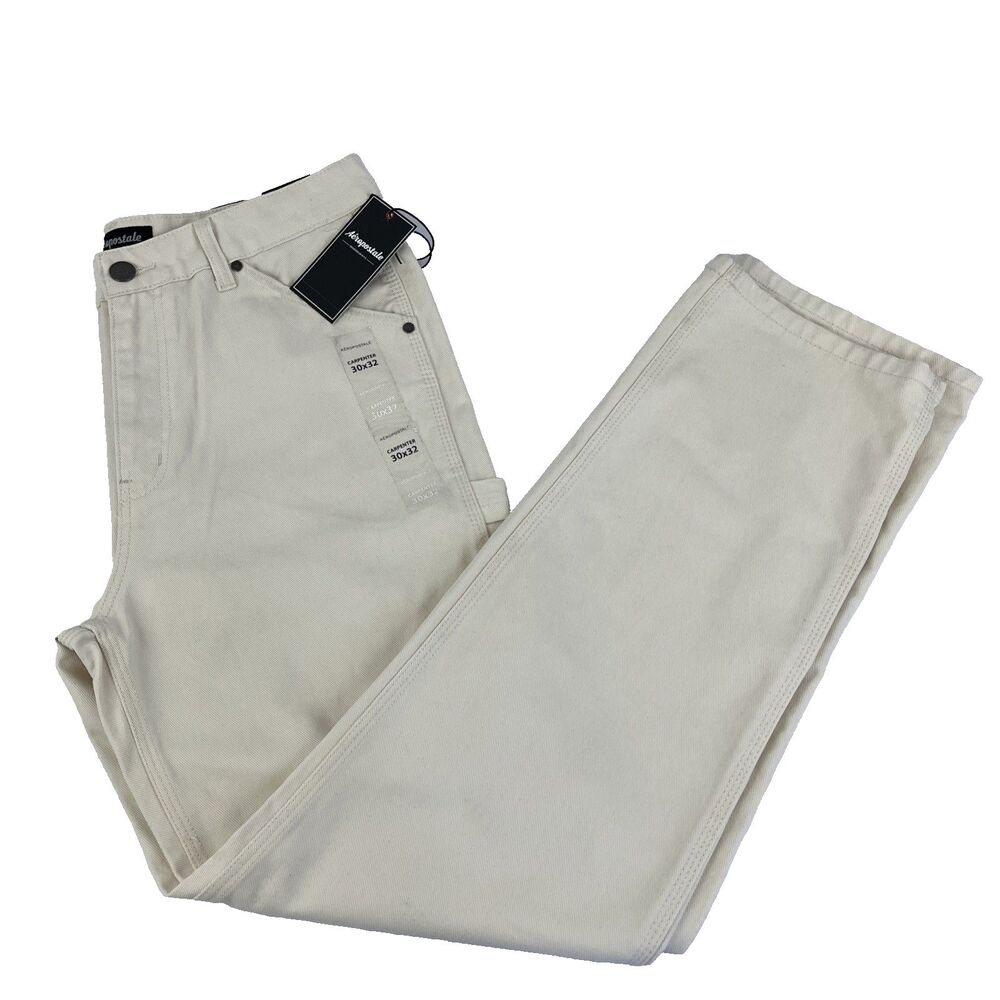 New‎ Mens Aeropostale Classic Carpenter Jeans Size 30x32 NWT Cream Bone